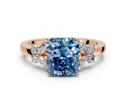 Solitaire Engagement Ring Setting for Fancy Blue Radiant Cut Center with Marquise Flower Shoulders and Prong Head in Rose Gold