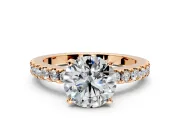 Solitaire Engagement Ring Setting for Round Cut Center with Single Row Accent Band and Prong Head in Rose Gold