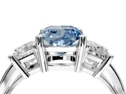 3 Stone Engagement Ring Setting for Fancy Blue Cushion Cut Center with Matching Side Accents and Prong Head in Sterling Silver