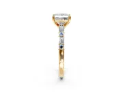 Baguette Engagement Ring Setting for Princess Cut Center with Alternating Bar-Set Band and Prong Head in Yellow Gold