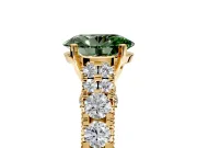 Solitaire Engagement Ring Setting for Fancy Green Oval Center with Pave Cathedral Shoulders and Prong Head in Yellow Gold