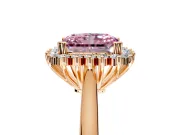 Starburst Halo Engagement Ring Setting for Fancy Pink Radiant Cut Center with Thin Round-Wire Band and Prong Head in Rose Gold