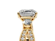 3 Stone Engagement Ring Setting for Asscher Cut Center with Pave Twist Band and Prong Head in Yellow Gold
