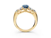 Cluster Engagement Ring Setting for Fancy Blue Radiant Cut Center with Round Cut Accent Frame and Prong Head in Yellow Gold