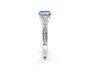 Cluster Engagement Ring Setting for Fancy Blue Asscher Cut Center with Bezel Accent Clusters and Prong Head in Sterling Silver