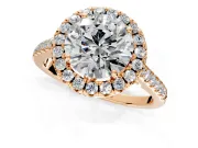 Halo Engagement Ring Setting for Round Cut Center with Raised Halo, Pave Band and Prong Head in Rose Gold