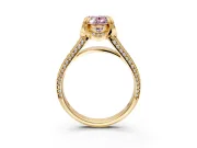 Solitaire Engagement Ring Setting for Fancy Pink Oval Center with Accented Split Shank and Prong Head in Yellow Gold