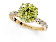 Solitaire Engagement Ring Setting for Fancy Yellow Round Cut Center with Band of Accents and Prong Head in Yellow Gold