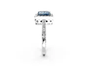 Halo Engagement Ring Setting for Fancy Blue Princess Cut Center with Heart-Shaped Openwork, Pave Band and Prong Head in White Gold