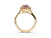 Starburst Halo Engagement Ring Setting for Fancy Pink Radiant Cut Center with Thin Round-Wire Band and Prong Head in Yellow Gold