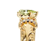 Solitaire Engagement Ring Setting for Fancy Yellow Pear-Shaped Center with Filigree Accent Basket and Prong Head in Yellow Gold