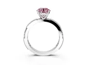 Solitaire Engagement Ring Setting for Fancy Pink Round Cut Center with Milgrain-Edged Pave Band and Prong Head in Sterling Silver