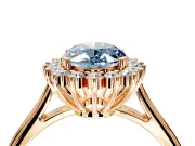 Starburst Halo Engagement Ring Setting for Fancy Blue Oval Center with Thin Round-Wire Band and Prong Head in Rose Gold