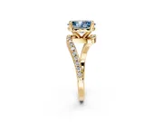 Solitaire Engagement Ring Setting for Fancy Blue Oval Center with Pave Bypass Swirl Band and Prong Head in Yellow Gold