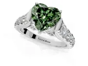 Solitaire Engagement Ring Setting for Fancy Green Heart-Shaped Center with Pave Cathedral Shoulders and Prong Head in Sterling Silver