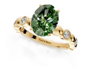Solitaire Engagement Ring Setting for Fancy Green Oval Center with Beaded Bezel Station Band and Prong Head in Yellow Gold