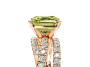 Solitaire Engagement Ring Setting for Fancy Yellow Asscher Cut Center with Woven 3-Strand Pave Band and Prong Head in Rose Gold