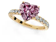 Solitaire Engagement Ring Setting for Fancy Pink Heart-Shaped Center with Large Accent Band and Prong Head in Yellow Gold