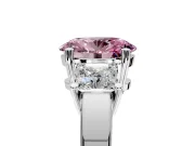 3 Stone Engagement Ring Setting for Fancy Pink Oval Center with Matching Side Accents and Prong Head in White Gold