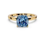 Solitaire Engagement Ring Setting for Fancy Blue Cushion Cut Center with Thin Rounded Plain Band and Prong Head in Yellow Gold