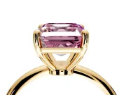 Minimalist Solitaire Engagement Ring Setting for Fancy Pink Asscher Cut Center with Thin Band and Prong Head in Yellow Gold