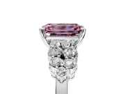 Cluster Engagement Ring Setting for Fancy Pink Emerald Cut Center with 2-Row Shoulder Clusters and Prong Head in White Gold