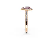 Halo Engagement Ring Setting for Fancy Pink Heart-Shaped Center with Narrowing Pave Band and Prong Head in Rose Gold