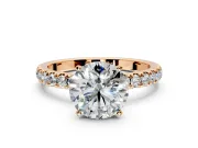 Open Basket Engagement Ring Setting for Round Cut Center with Pave Band and Prong Head in Rose Gold
