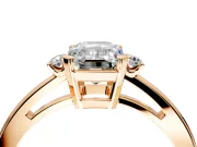 3 Stone Engagement Ring Setting for Emerald Cut Center with Low-Set Round Cut Accents and Prong Head in Rose Gold