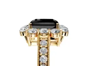 Halo Engagement Ring Setting for Fancy Black Radiant Cut Center with Milgrain Channel Band and Prong Head in Yellow Gold