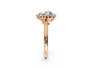 Starburst Halo Engagement Ring Setting for Heart-Shaped Center with Thin Round-Wire Band and Prong Head in Rose Gold