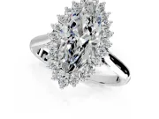 Starburst Halo Engagement Ring Setting for Marquise Center with Thin Round-Wire Band and Prong Head in Sterling Silver