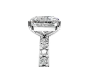 Solitaire Engagement Ring Setting for Radiant Cut Center with Round Cut Pave Band and Prong Head in Platinum