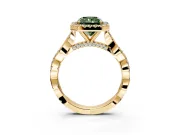 Halo Engagement Ring Setting for Fancy Green Radiant Cut Center with Twist Band and Prong Head in Yellow Gold