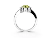 Halo Engagement Ring Setting for Fancy Yellow Round Cut Center with Heart-Shaped Openwork, Pave Band and Prong Head in Platinum