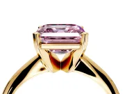 Solitaire Engagement Ring Setting for Fancy Pink Asscher Cut Center with Knife Ridge Band and Claw Prong Head in Yellow Gold