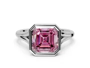 Solitaire Engagement Ring Setting for Fancy Pink Asscher Cut Center with V Split Shank and Bezel Head in Platinum