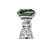3 Stone Engagement Ring Setting for Fancy Green Asscher Cut Center with Pave Twist Band and Prong Head in White Gold