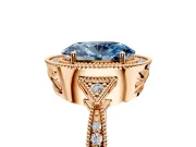 Halo Engagement Ring Setting for Fancy Blue Oval Center with Milgrain Rim, Pave Band and Prong Head in Rose Gold