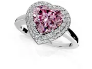 Halo Engagement Ring Setting for Fancy Pink Heart-Shaped Center with Plain Tapered Band and Prong Head in White Gold