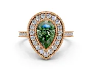 Halo Engagement Ring Setting for Fancy Green Pear-Shaped Center with Milgrain Frame, Pave Band and Prong Head in Rose Gold