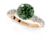 Shared-Prong Engagement Ring Setting for Fancy Green Round Cut Center with Graduated Accents and Prong Head in Rose Gold