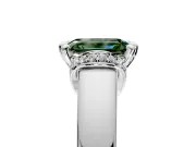 Solitaire Engagement Ring Setting for Fancy Green Emerald Cut Center with Wide Band, Pave Collar and Prong Head in Platinum