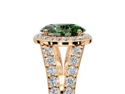 Halo Engagement Ring Setting for Fancy Green Oval Center with Narrow Pave Split Shank and Prong Head in Rose Gold