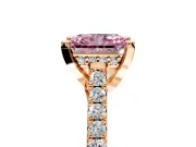 Solitaire Engagement Ring Setting for Fancy Pink Radiant Cut Center with Widening Pave Band and Claw Prong Head in Rose Gold