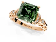 Solitaire Engagement Ring Setting for Fancy Green Asscher Cut Center with Filigree Band and Prong Head in Rose Gold