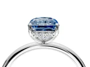 Solitaire Engagement Ring Setting for Fancy Blue Radiant Cut Center with Plain Band, Open Basket and Prong Head in Platinum