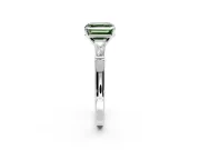3 Stone Engagement Ring Setting for Fancy Green Asscher Cut Center with Tapered Baguettes, Plain Band and Prong Head in Sterling Silver