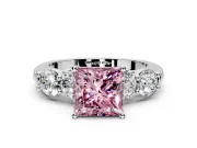 5 Stone Engagement Ring Setting for Fancy Pink Princess Cut Center with Graduated Accents and Prong Head in White Gold