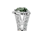 Halo Engagement Ring Setting for Fancy Green Heart-Shaped Center with Narrow Pave Split Shank and Prong Head in White Gold